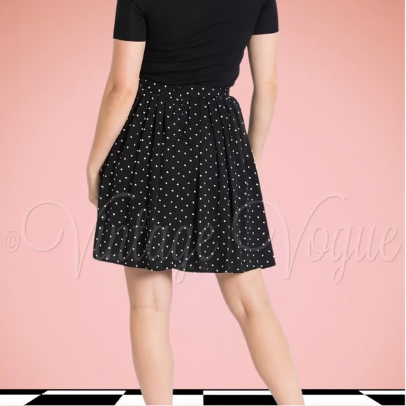 WOMEN’S HELL BUNNY A-LINE BLACK W/ POLKA DOTS SKIRT W/ POCKETS HEART BUTTONS EUC - Picture 3 of 16
